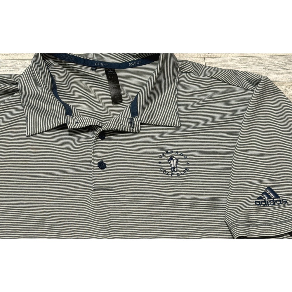Adidas Verrado Golf Club Polo Shirt Mens XL Blue White Striped Performance Tee
